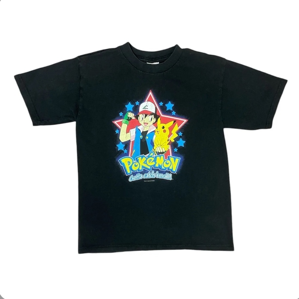 Vintage 1999 Pokemon Kids Black Tee with Colorful Design